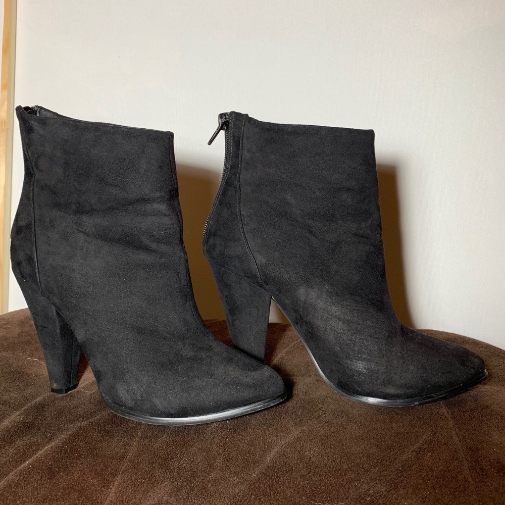 Black suede bootie heels
